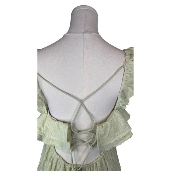 NWT All In Favor Medium Pistachio Ruffled Mini Dress Open Back & Adjustable Tie - Picture 9 of 16